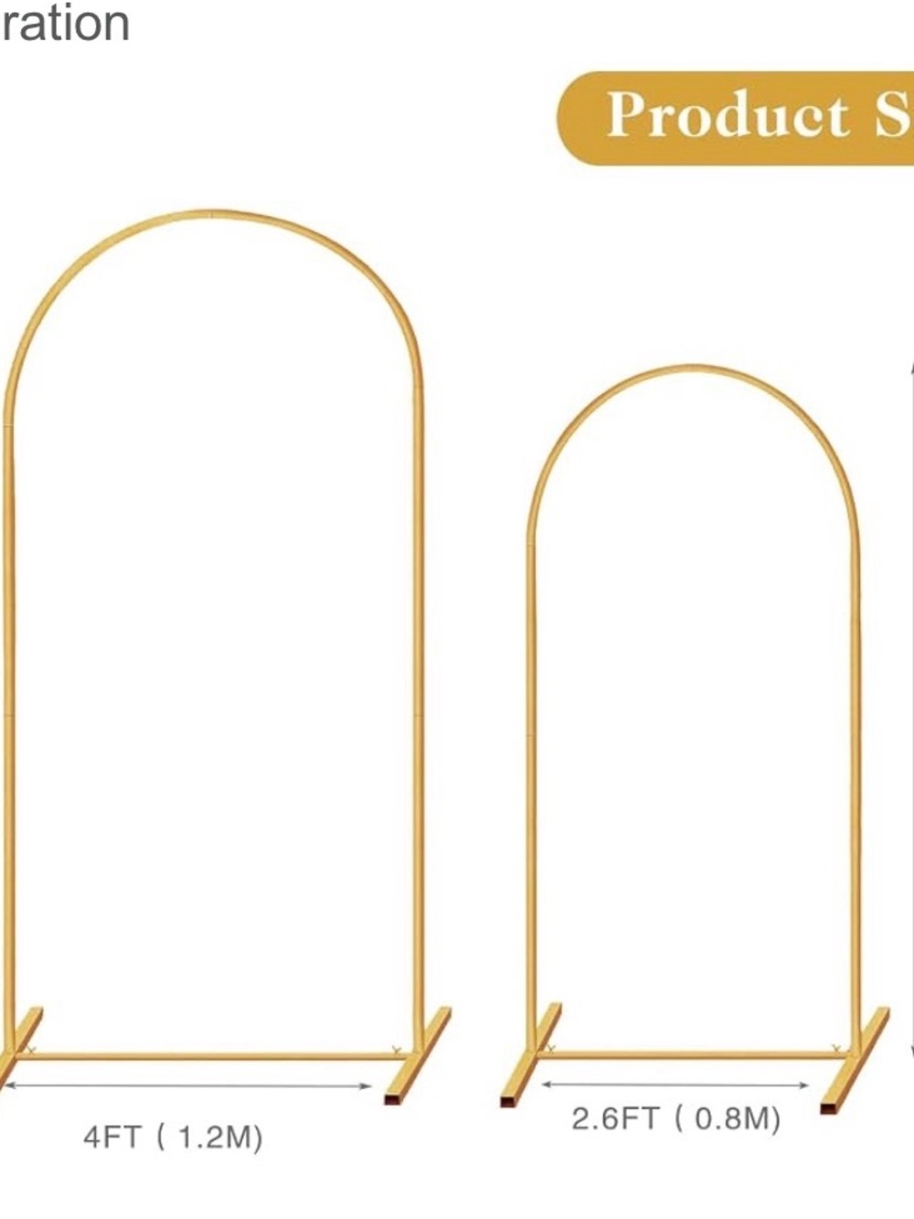 Gold Metal Arch Backdrop Stand - 4FT or 2.6FT